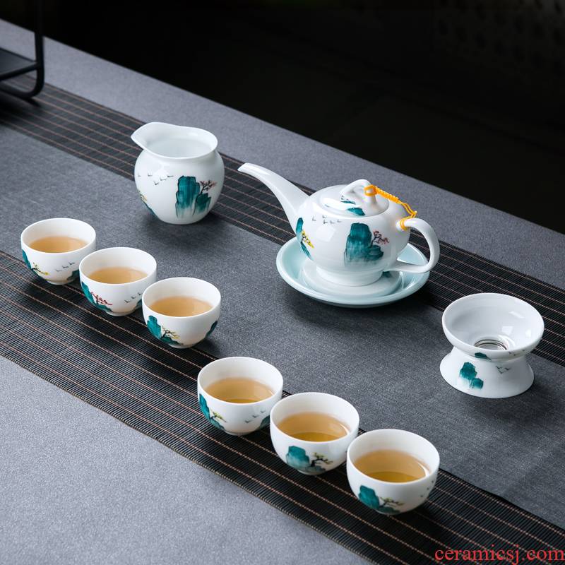 Jingdezhen hand - made ceramic kung fu tea set tea service home sitting room portable small set of Chinese tea cup teapot