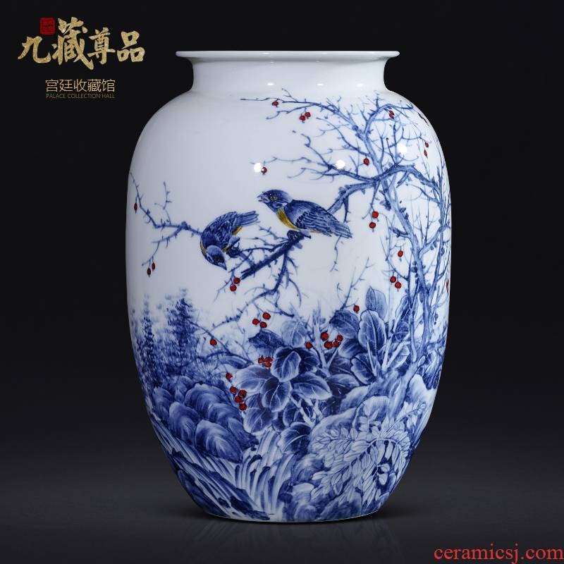 Jingdezhen blue and white porcelain ceramics master hand draw Chinese style living room TV ark, flower arranging porch is decorated furnishing articles