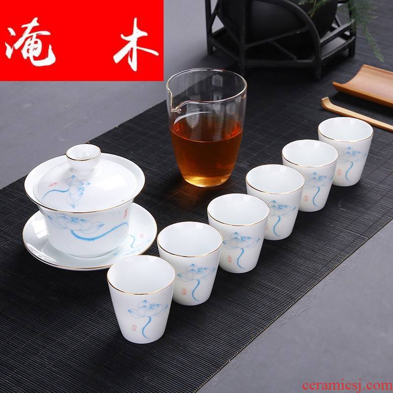 8 the head submerged wood tea set kung fu tureen teapot of a complete set of blue and white porcelain glass box gift set LOGO