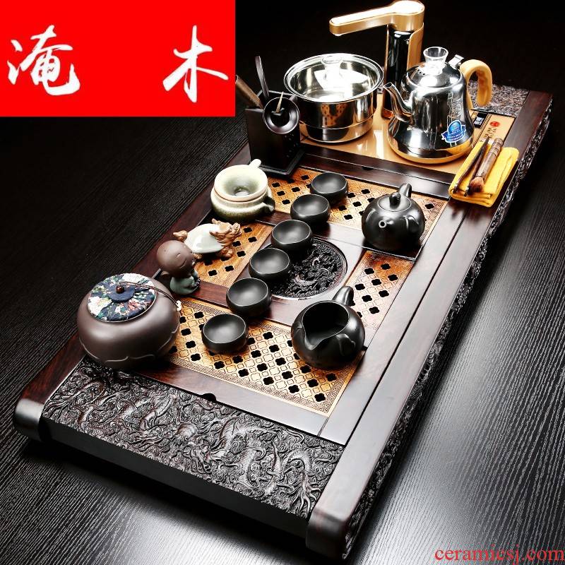 Flooded the whole ebony wood tea tray household contracted violet arenaceous kung fu tea set automatic induction cooker four unity