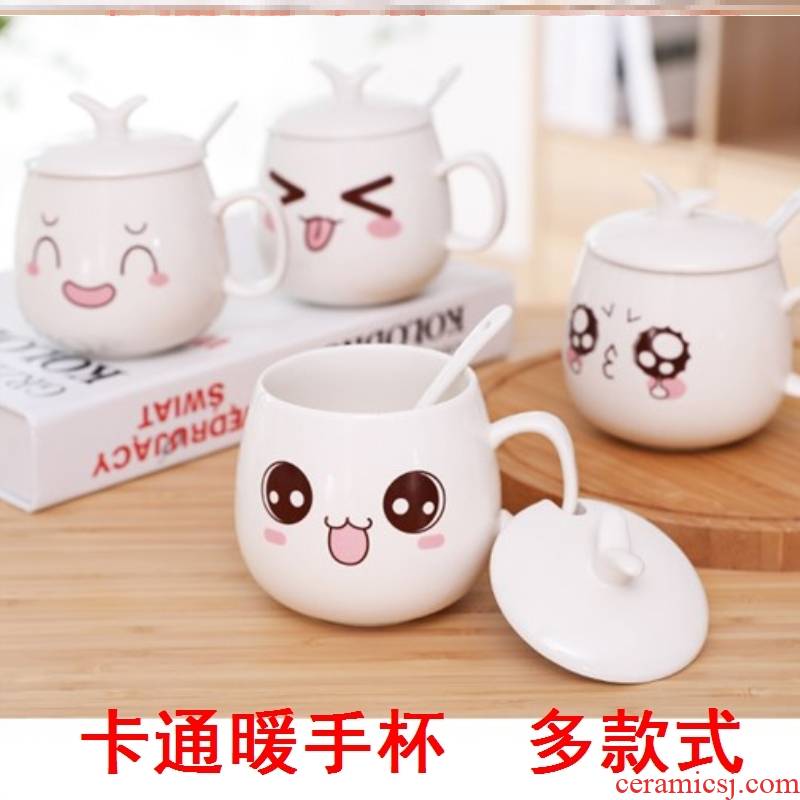 Lovely red coffee tea cup with lid couples are breakfast cup type of heat - resistant glass ceramic drinking water