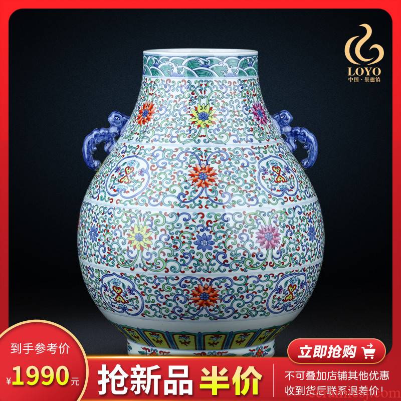 Jingdezhen ceramic f barrels of blue and white buckets color porcelain vase flower arranging large sitting room TV ark, home furnishing articles
