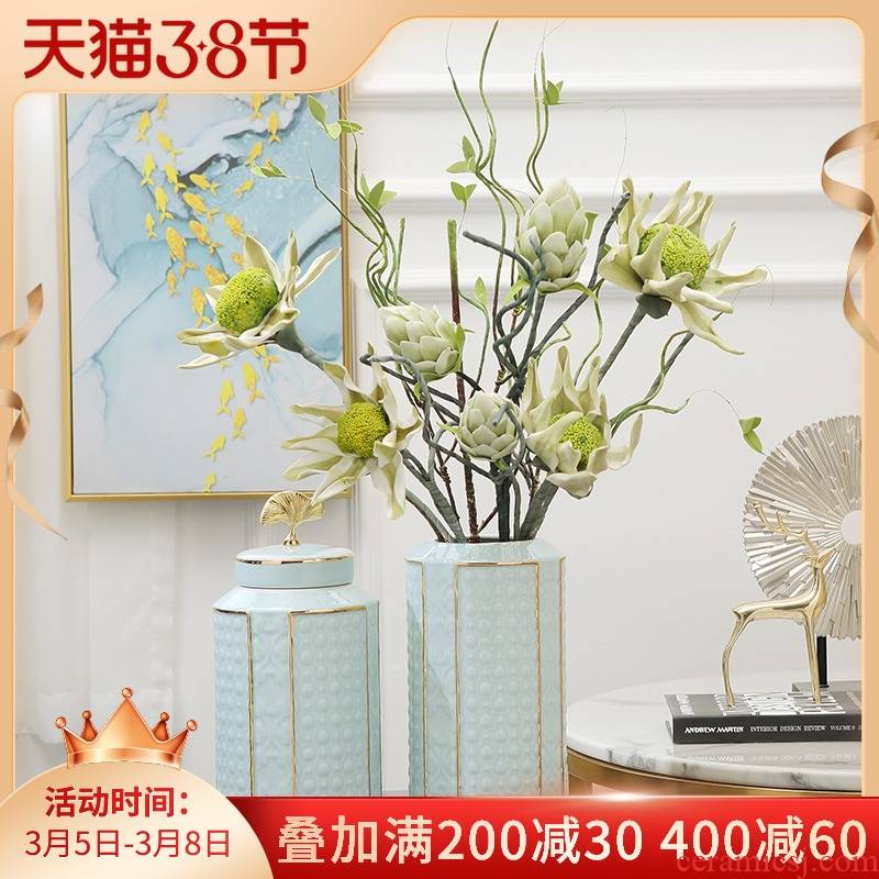 Jingdezhen light key-2 luxury porcelain pot vase furnishing articles sitting room creativity of I and contracted wine dry flower decoration decoration
