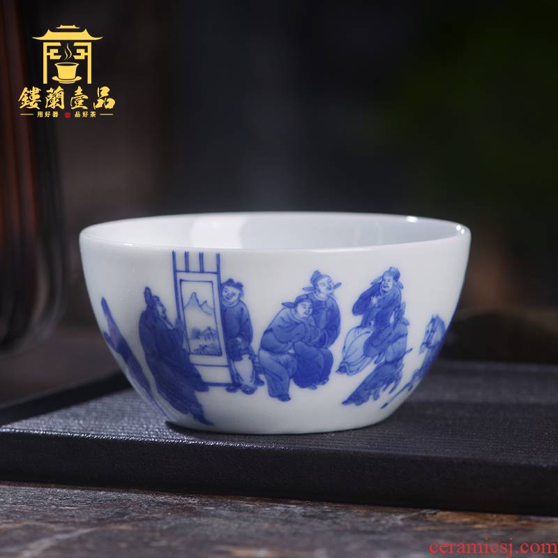 Art benevolence blue drinks the eight immortals in the masters cup of jingdezhen ceramic hand - made single CPU kung fu tea set personal tea cup