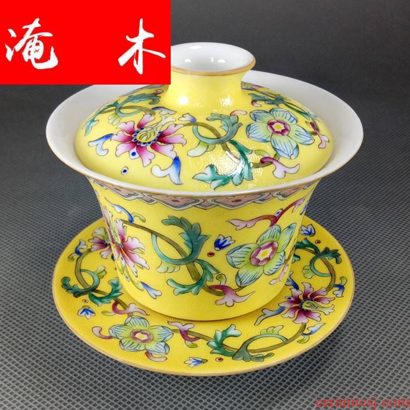 Submerged wood grilled promotion of jingdezhen ceramic famille rose flower hand - made colored enamel tureen wsop rice cup of form a complete set of pu 'er tea set