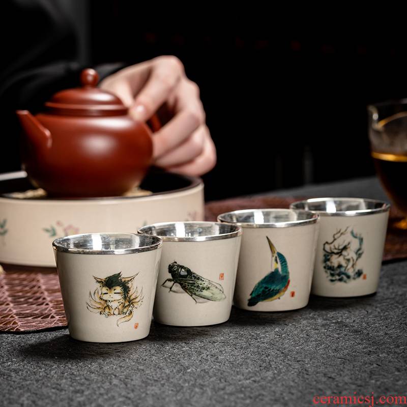 Jingdezhen coarse pottery hand - made teacup full porcelain silvering cup noggin single individual special masters cup sample tea cup