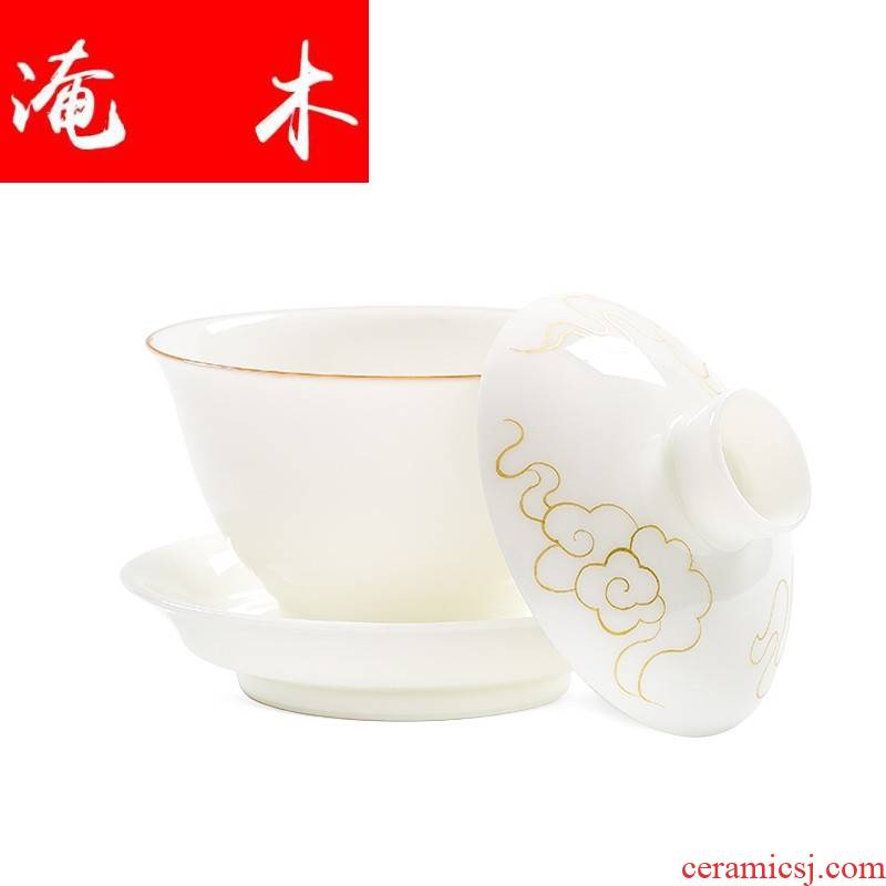 Submerged wood sweet pure manual craft tureen hand - made xiangyun kung fu tea bowl jingdezhen thin foetus three cups