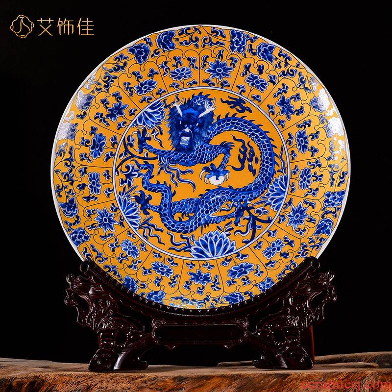Jingdezhen ceramics golden dragon living room TV ark, handicraft decorative plates of new Chinese style office furnishing articles