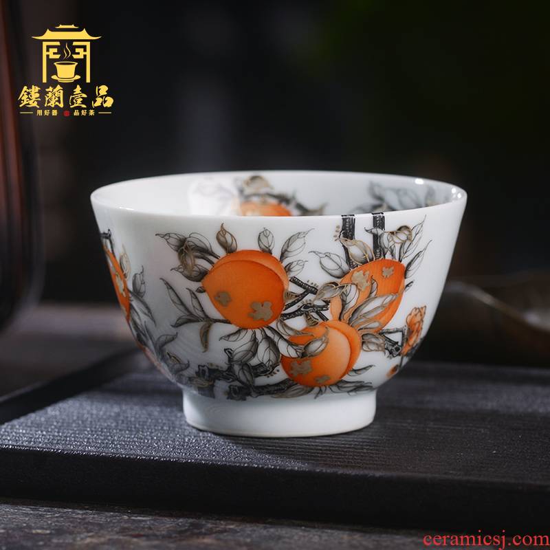 All hand - made color ink alum see colour peach red ink in the masters cup of jingdezhen ceramic tea set a single cup of tea cup kung fu