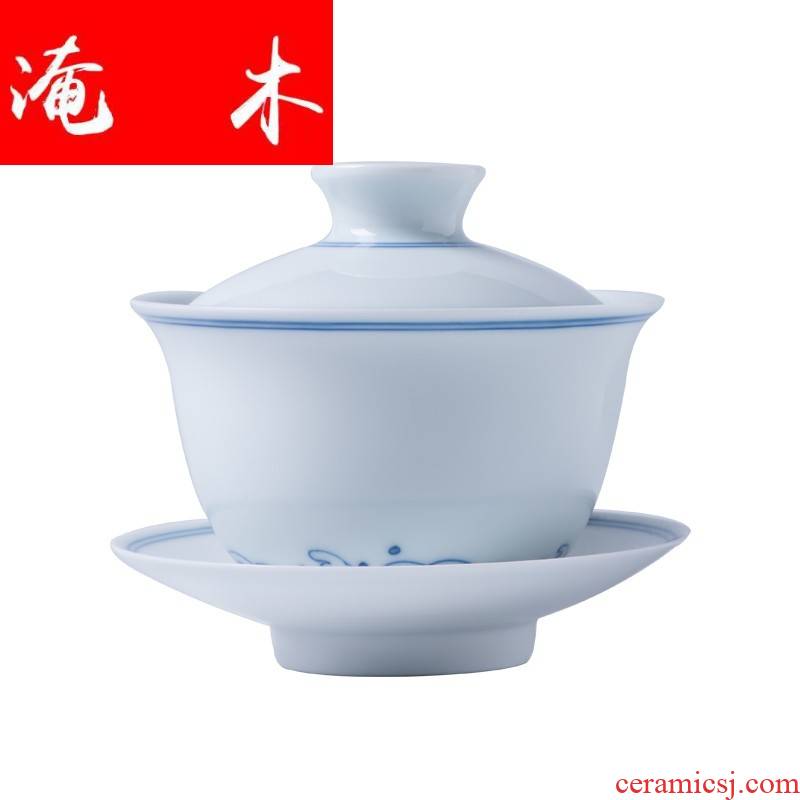 Flooded pure hand - made wooden jingdezhen tea set double blue and white porcelain tea tureen manual GaiWanCha special package mail