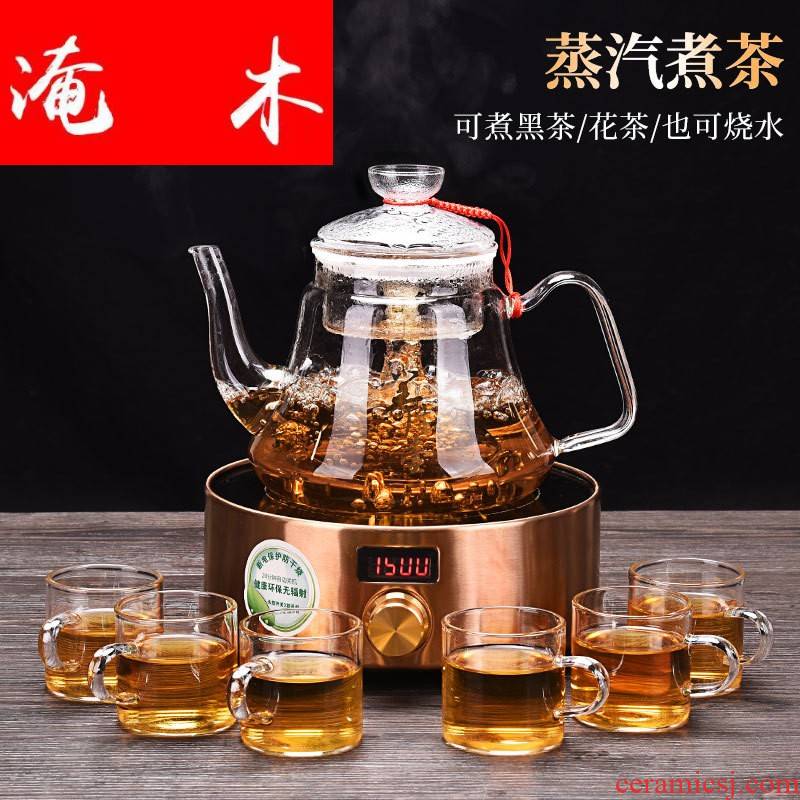 Submerged wood more heat resistant glass teapot the boiled tea, the electric TaoLu suit household black crystal plate electric TaoLu boil tea