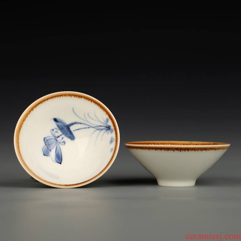 Hui shi hand - made ceramic cups kung fu tea sample tea cup hat to master cup small masterpieces of blue and white porcelain, building light bowl