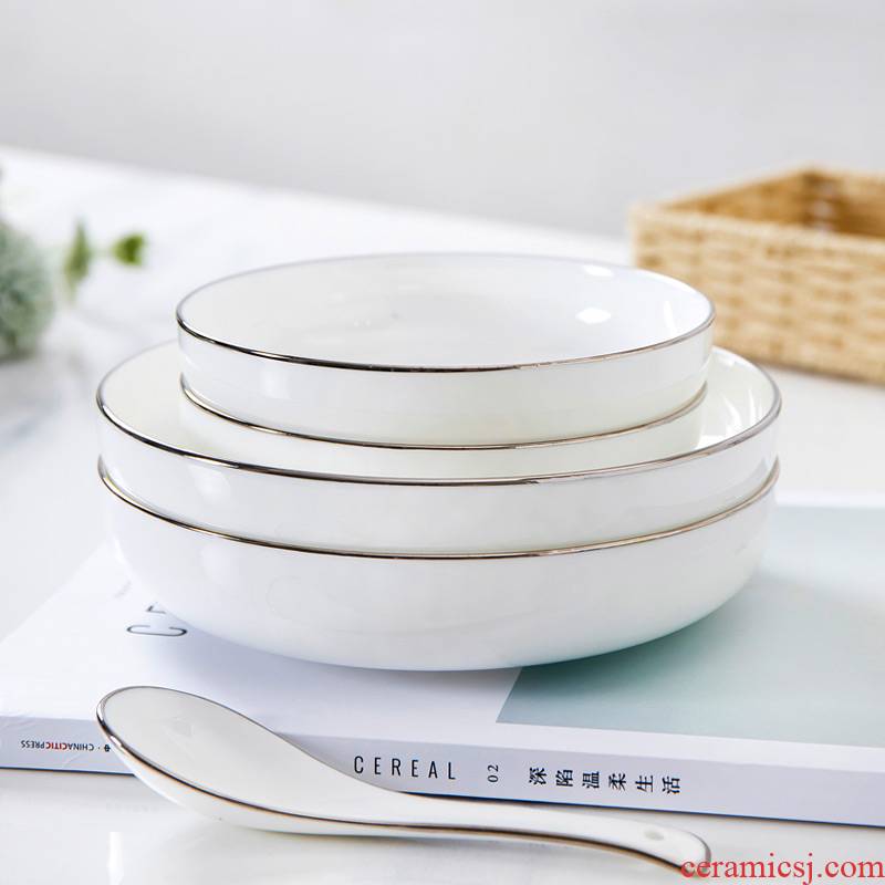 Ceramic dish dish home round soup plate deep dish FanPan pure white white up phnom penh contracted creative ipads porcelain tableware home plate