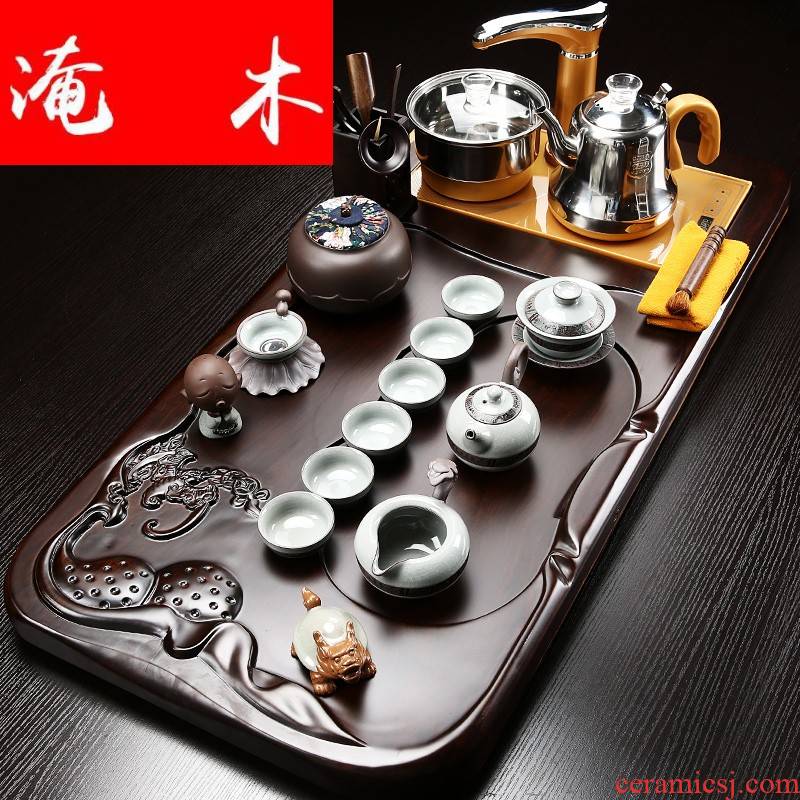 Flooded the whole household contracted purple sand tea set ebony wood tea tray automatic induction cooker four one tea table