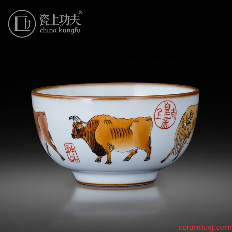 Jingdezhen ceramic hand - made color ink five NiuTu master cup your porcelain pieces can raise kung fu tea tea set sample tea cup