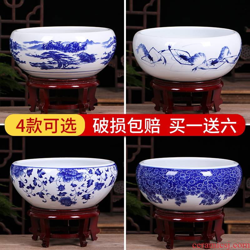 Jingdezhen ceramic goldfish bowl of small basin of water lily sitting room desktop to raise a goldfish bowl lotus basin water lily cylinder