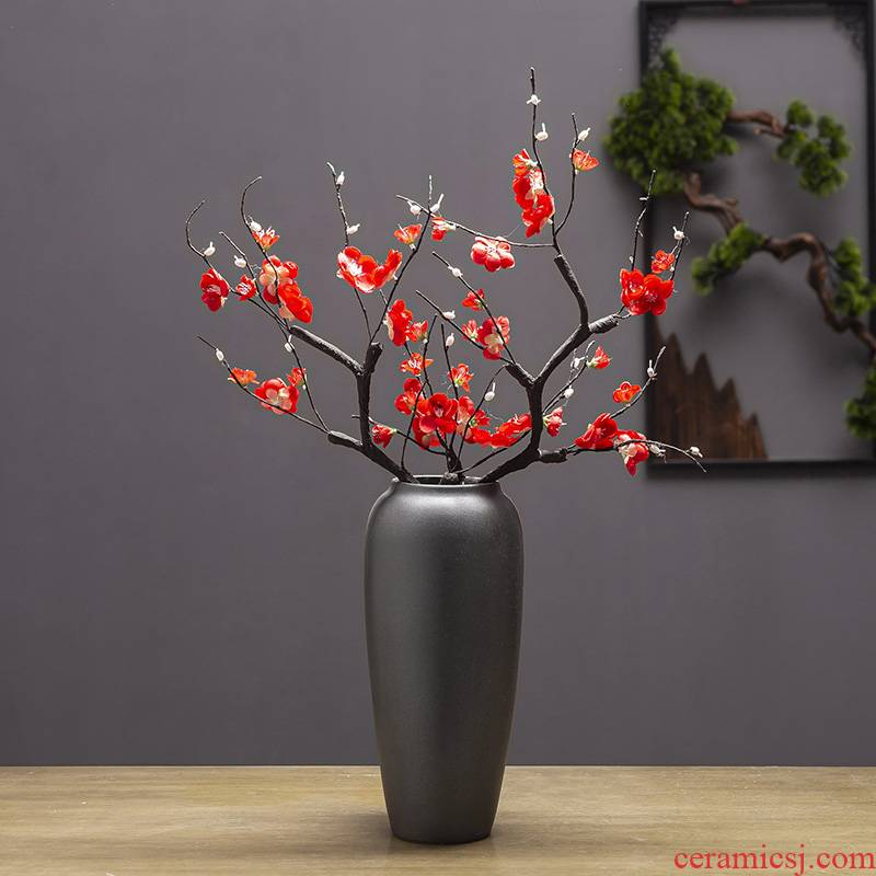 I and contracted ceramic coarse pottery retro black pottery vases, furnishing articles silver willow sitting room be born Holly dried flowers flower arrangement
