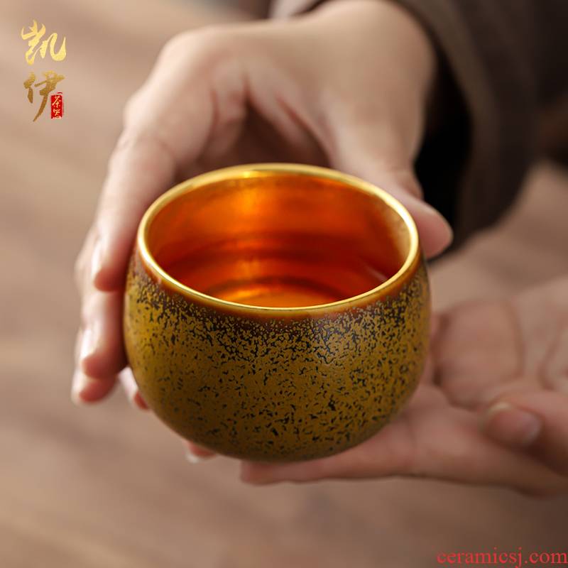 Temmoku up ceramic gold gold light kunfu tea sample tea cup cup tea cup master cup tea cup single CPU