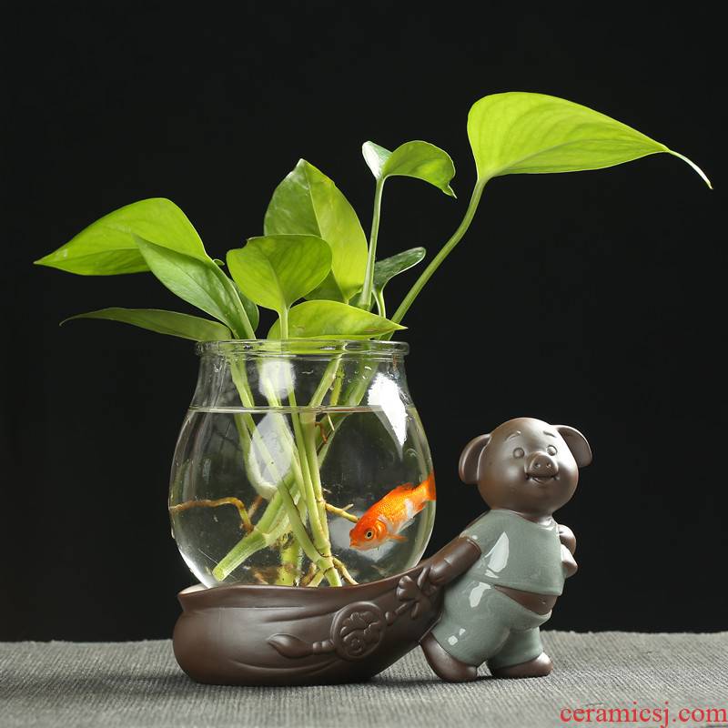 Creative other hydroponic plant vase transparent glass container water raise Chinese style flower ceramic flower pot ware furnishing articles