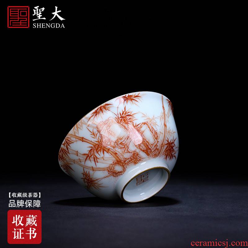 Holy big ceramic kung fu masters cup manual hand - made alum stone figure cups red color bamboo bowl jingdezhen tea by hand