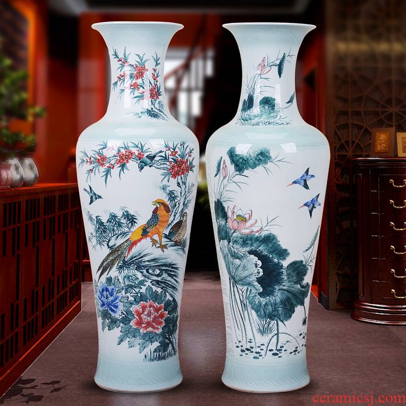 Authentic jingdezhen ceramics vase landed hand - made hotel living room large porcelain furnishing articles 1 & ndash; 1.6 meters