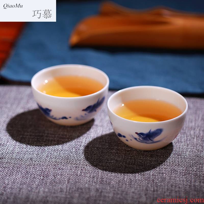 Qiao mu blue - and - white porcelain tea set jingdezhen blue and white youligong kung fu tea set sample tea cup ceramics