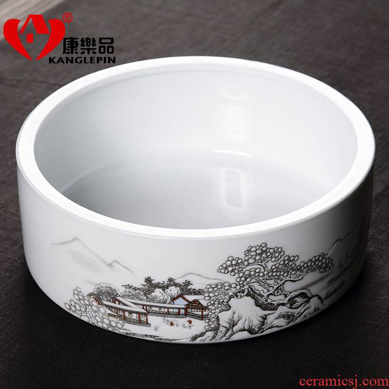 Blue and white porcelain household washing dishes, and large recreational product ceramic writing brush washer to use kung fu tea accessories