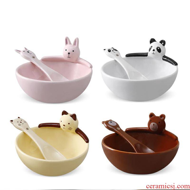 Baby children eat rice bowl bowl spoon set to use cartoon ceramic bowl bowl of single lovely home side dish bowl dishes