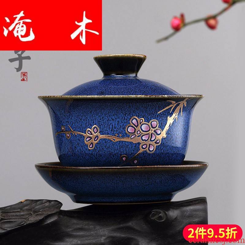 Submerged wood thickening large ceramic bowl tureen household creative kung fu tea accessories three cups