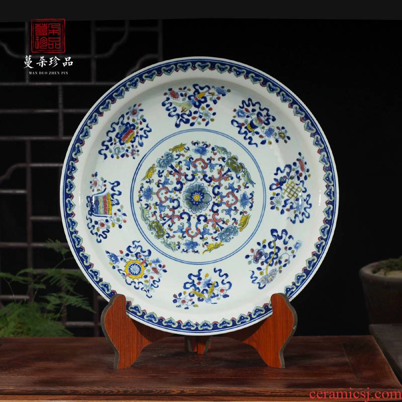 Jingdezhen color double phoenix ssangyong longfeng longfeng grain blue and white color porcelain plate 0 cm45 longfeng the broader market