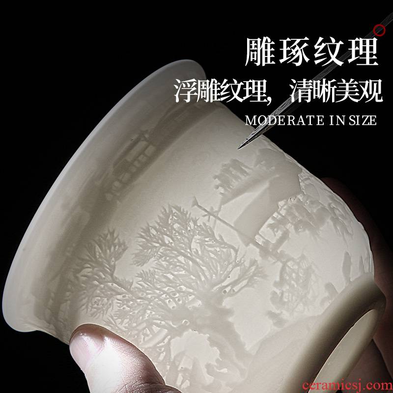 Dehua manual suet jade white porcelain kung fu tea tea set single cup tea masters cup ceramic sample tea cup, tea bowl