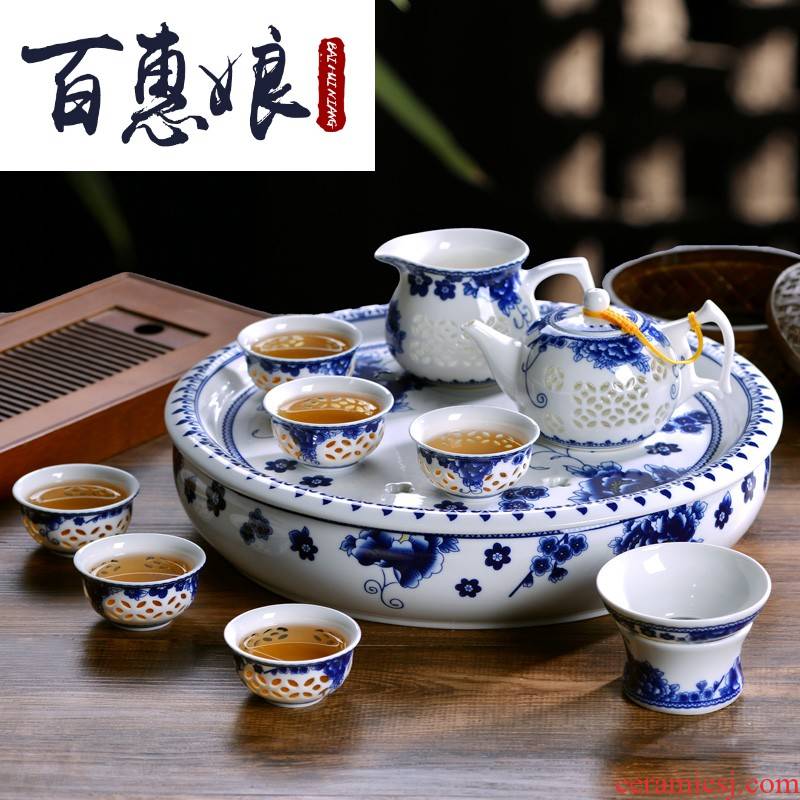 (niang jingdezhen porcelain glaze ceramic tea set exquisite household take tea tray in kung fu tea cups of tea