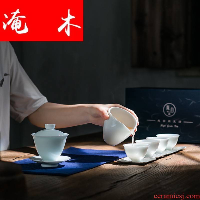 Submerged wood jingdezhen shadow sapphire mud tureen suit with the ritual a pot of four Japanese contracted tea set logo