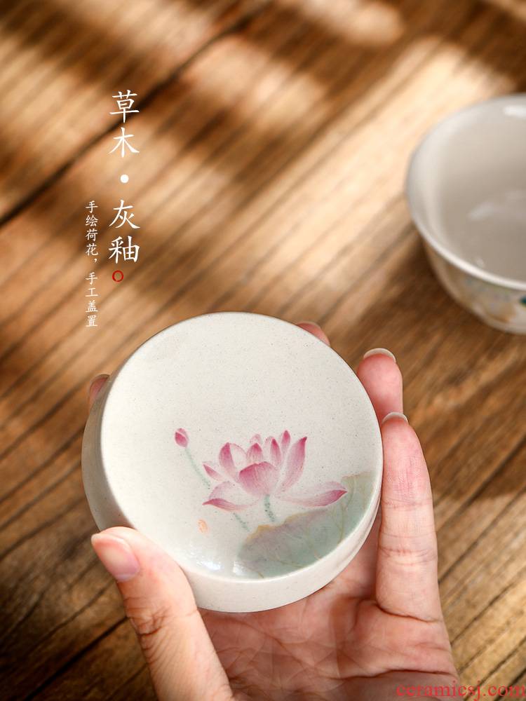 It cover rear cover supporting jingdezhen pure manual hand - made lotus plant ash glaze teacup pad kung fu tea accessories