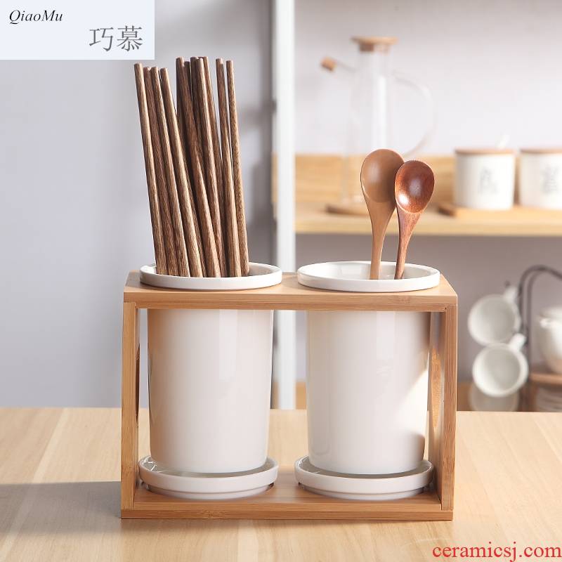 Qiao mu DHT ceramic tube of chopsticks chopsticks box binocular waterlogging under caused by excessive rainfall chopsticks chopsticks box of kitchen utensils receive household