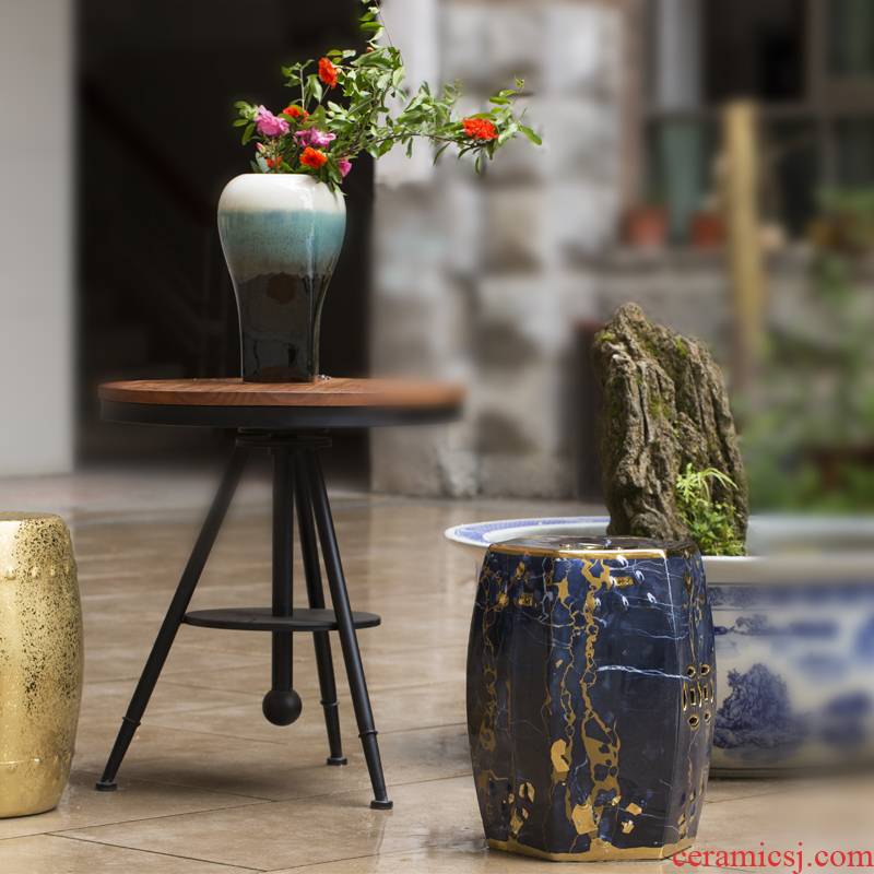 Jingdezhen ceramic who high thick continental gold - plated manual six side sitting room who drum drum who toilet block furnishing articles