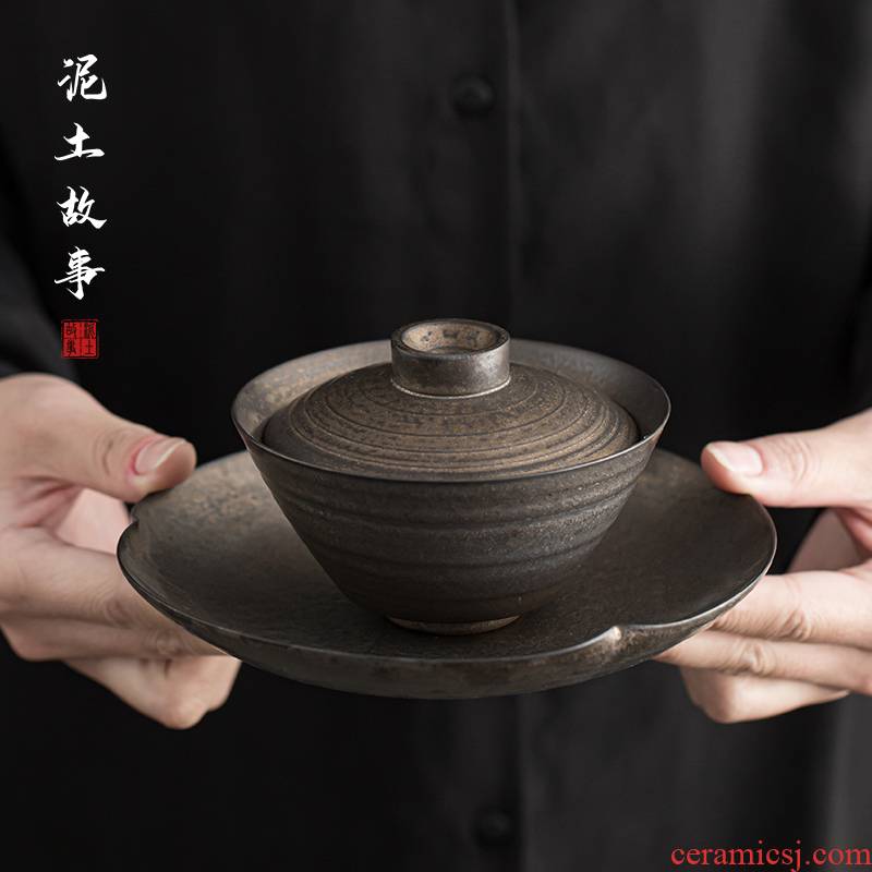 Retro rust glaze three only single is not a hot tureen jingdezhen Japanese coarse TaoChun manual firewood ceramic bowl