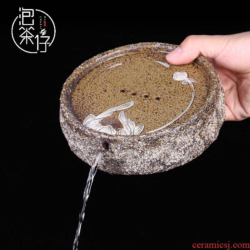 Rock mud fish fun round pot set a pot of water dry mercifully ceramic bearing base Japanese coarse clay POTS bearing pad bearing water tea