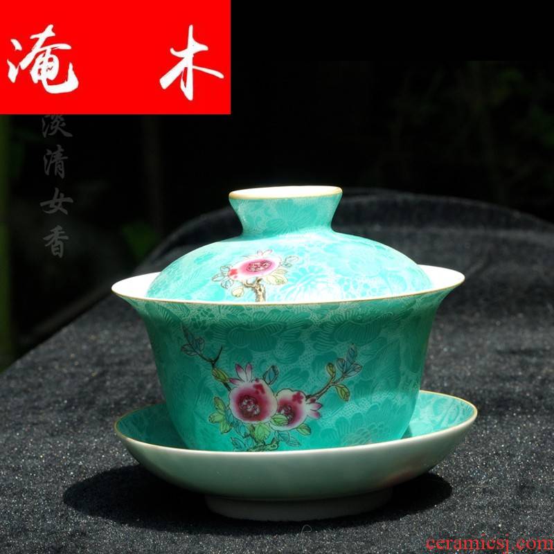Submerged wood grilled hand - made pastel flowers tureen manual rolling way tea bowl jingdezhen fine all three bowls
