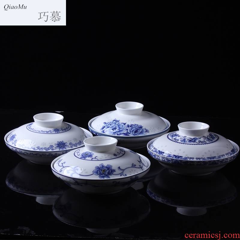 Qiao mu 【 】 jingdezhen blue and white and exchanger with the ceramics glaze color tableware suit under preservation bowl with cover plate