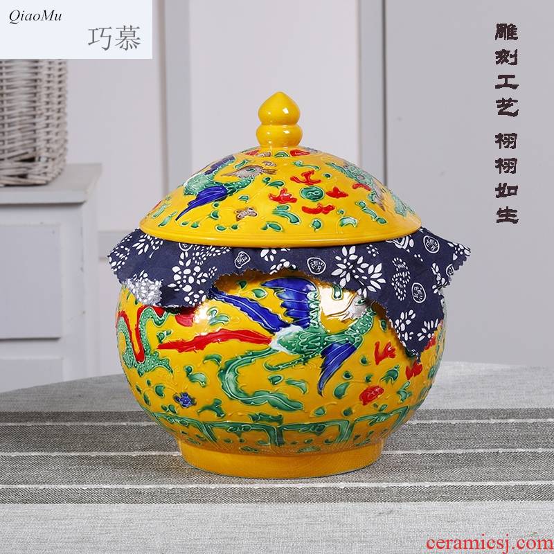 Qiao mu jingdezhen ceramics with cover household ricer box barrel brewing cylinder cylinder tank storage tank caddy fixings its