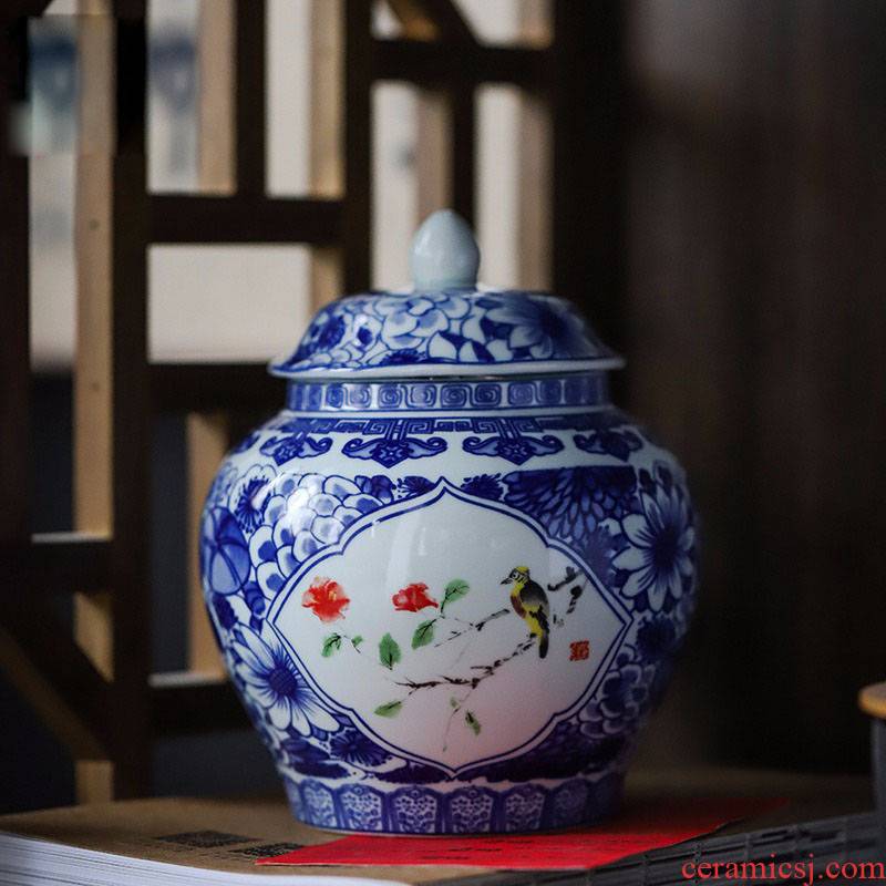 Ceramic tea pot Ceramic seal tank large Chinese style restoring ancient ways household storage tank is red, green and white tea longjing tea