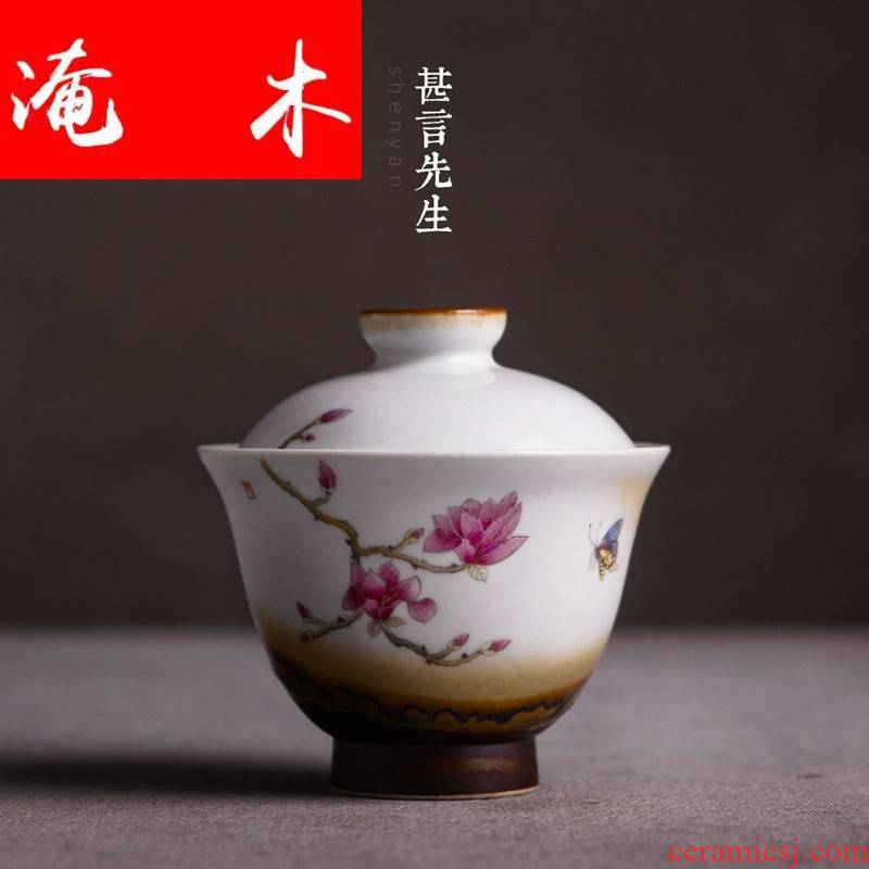 Submerged wood jingdezhen hand - made famille rose bowl tureen tea set three large ceramic cups kung fu to use a cup of tea