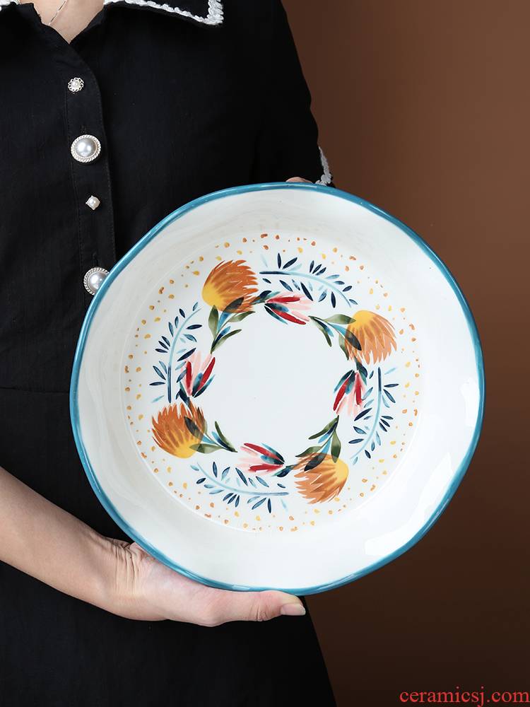 The Nordic ins hand - made pie dish ceramic home baking four seasons large plate of fruit salad plate of dinner plate