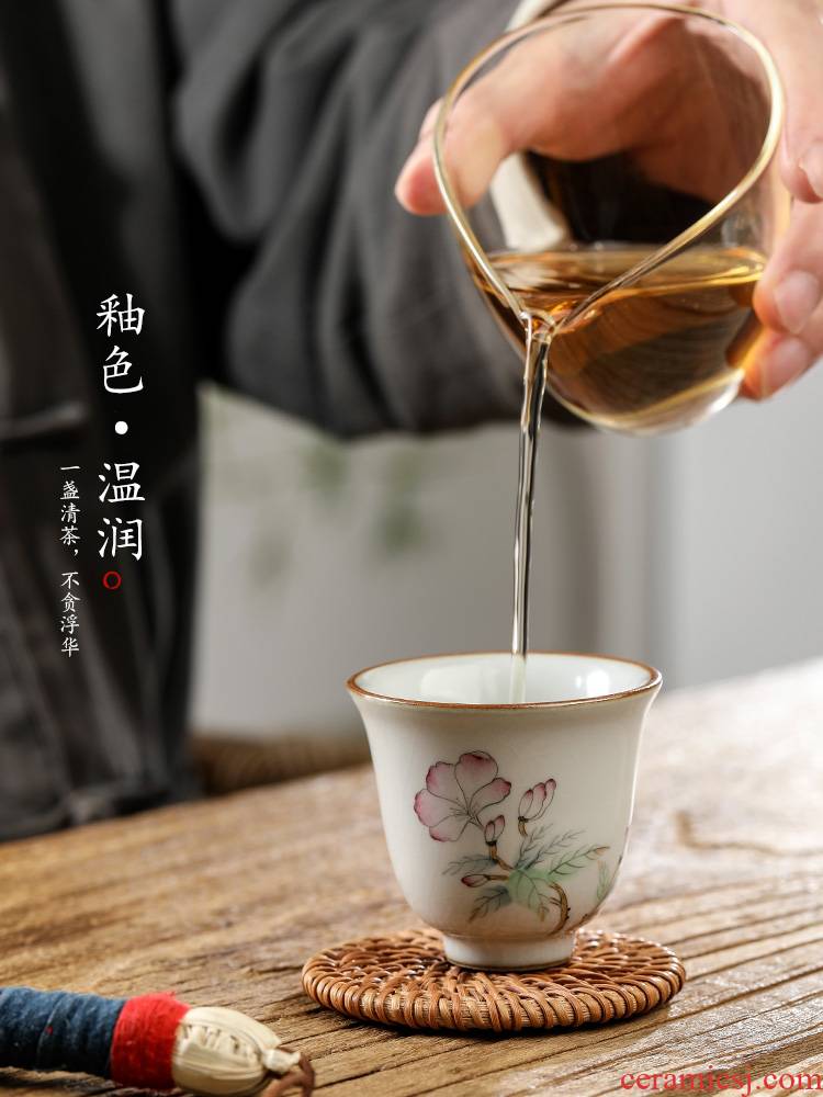 Pure manual your up kung fu tea cups master cup single CPU jingdezhen hand - made Chinese flowering crab - apple sample tea cup for cup