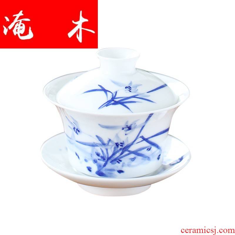 Submerged wood jingdezhen tureen hand made blue and white porcelain ceramic cups large three bowls of kung fu tea set in a mercifully