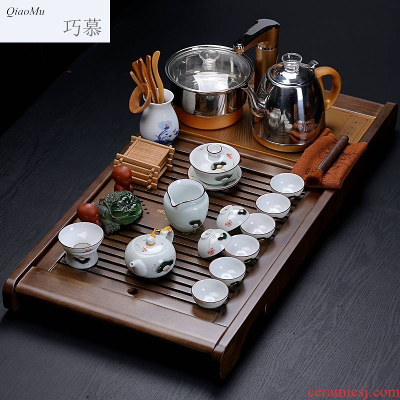 Qiao mu home four automatic electric tea stove combination solid wood tea tray pottery and porcelain of a complete set of violet arenaceous kung fu tea tea sets