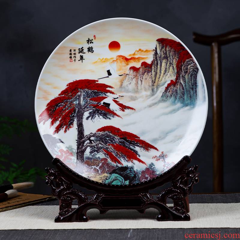 Jingdezhen ceramics ten inches of landscape painting decorative plate hang dish sit plate household crafts are rich ancient frame office