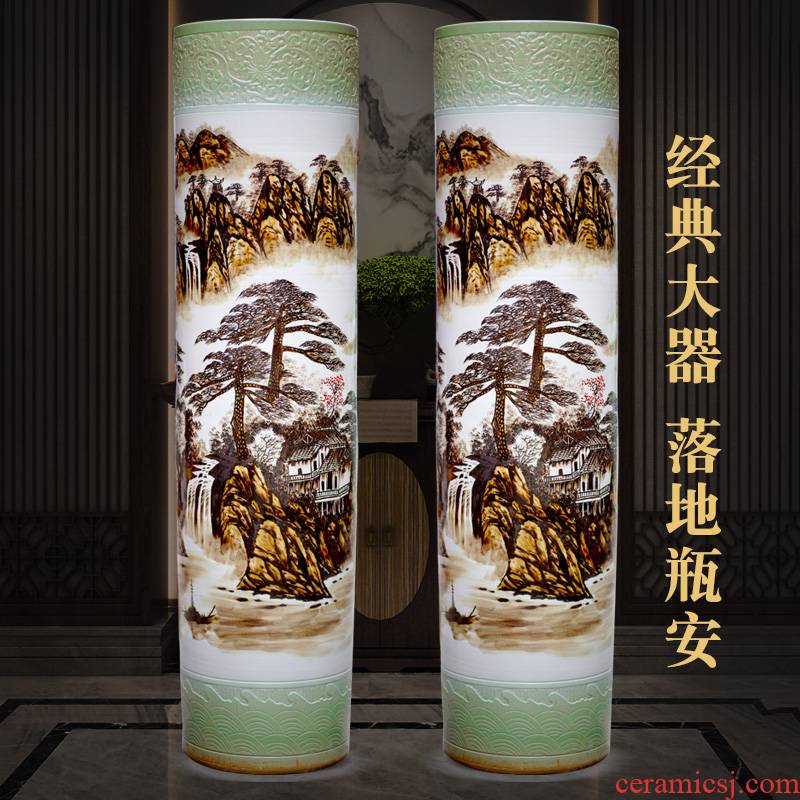 Jingdezhen ceramic hand - made landscape painting of large vase furnishing articles hotel lobby porch opening gifts