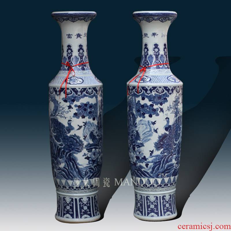 Jingdezhen blue and white phoenix hand - made admiralty big birds vase elegant style opening gifts style vase